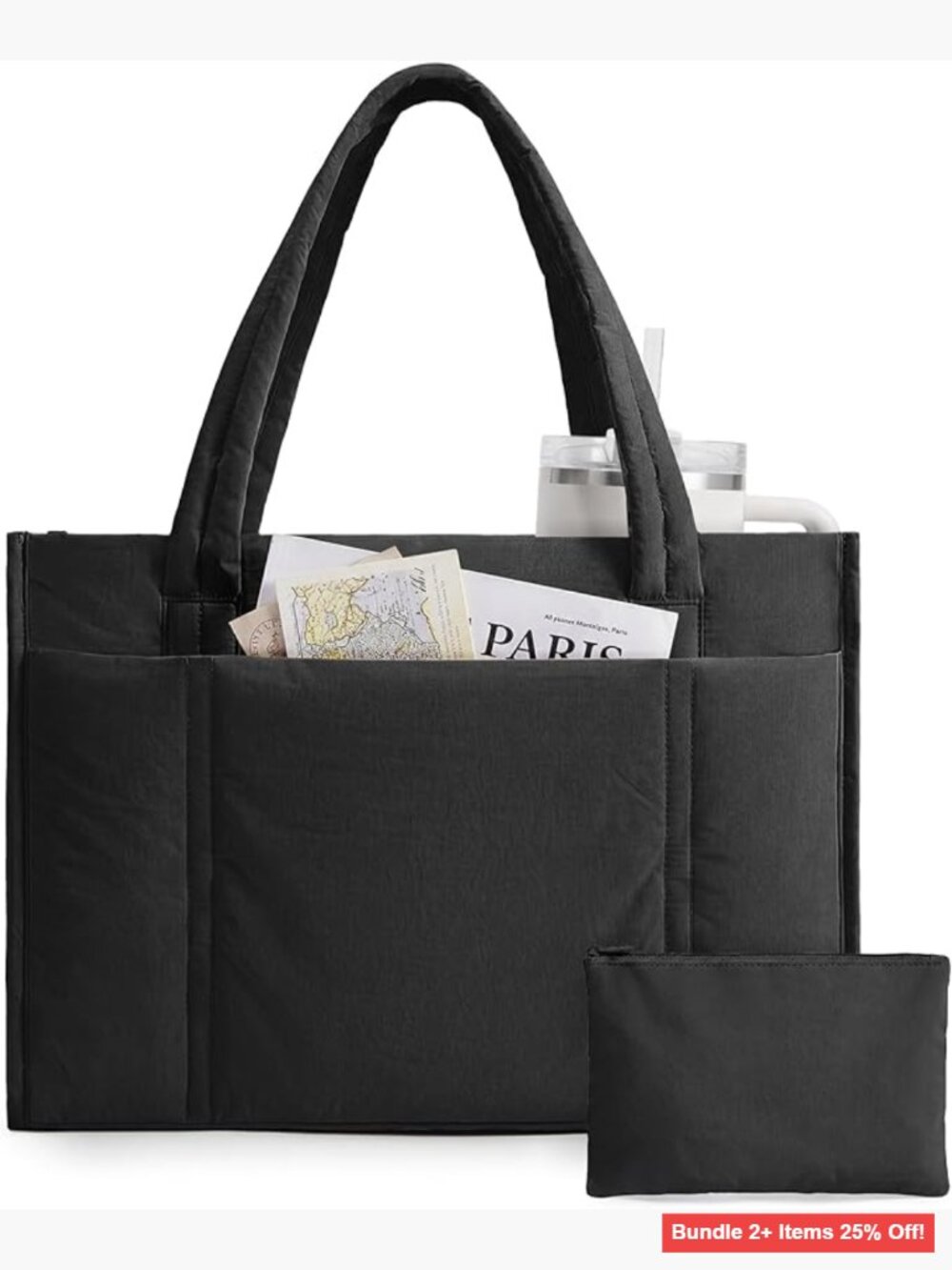 Puffer Tote Bag with Zipper, 24L Capacity, Fits 15.6" Laptop